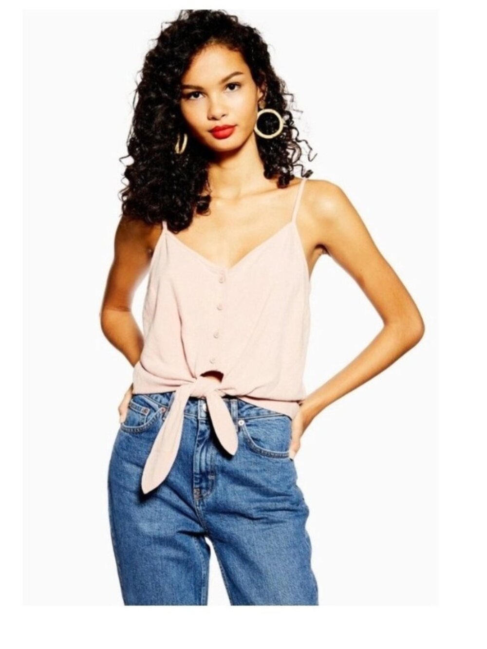 NWT Linen Blend Topshop Pink V Neck Size 6 Medium Strappy Coastal Y2k Soft Girl